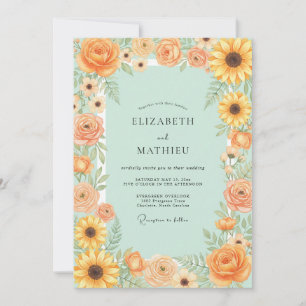 Convites Casamento de Girassol Amarelo Folhagem Eucalipto