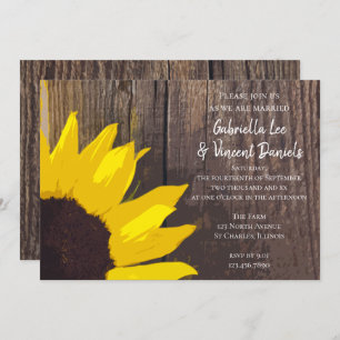 Convites Casamento de Girassol Amarelo-Russo e Madeira Mari