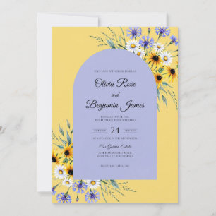 Convites Casamento de Girassol Azul-Eucalipto Dourado