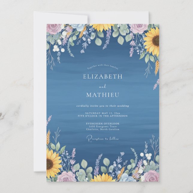Convites Casamento de Girassol Azul Rustico Eucalipto (Frente)