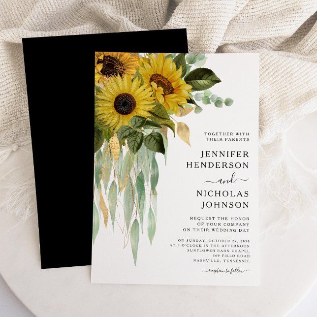 Convites Casamento De Girassol Branco E Preto Moderno (Modern Black And White Sunflower Wedding Invitation)