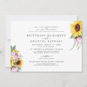 Convites Casamento de Girassol Branco Simples de Ambos os P