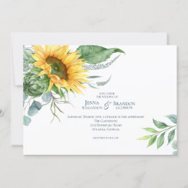 Convites Casamento de Girassol com Cores de Água Elegante
