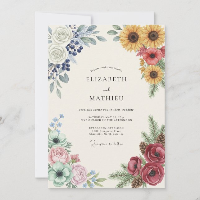 Convites Casamento de Girassol de Mostarda Berry (Frente)