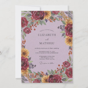Convites Casamento de Girassol Dourado Eucalipto Borgonha