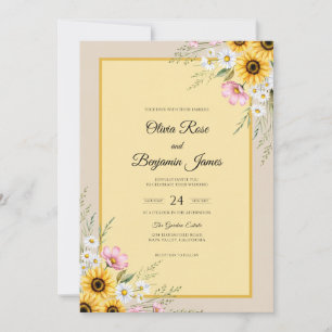 Convites Casamento de Girassol Dourado Margarida Eucalipto