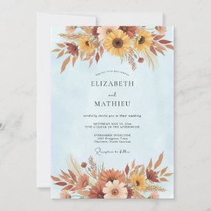Convites Casamento de Girassol Dourado Outono Eucalipto