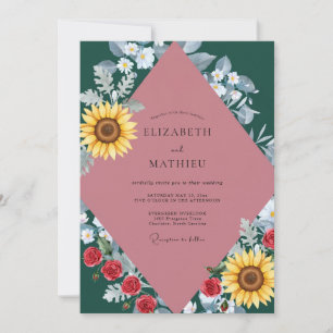 Convites Casamento de Girassol Eucalipto Malva