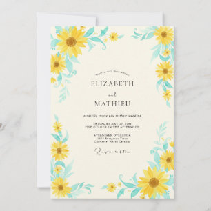 Convites Casamento de Girassol Eucalipto Turquesa Amarelo