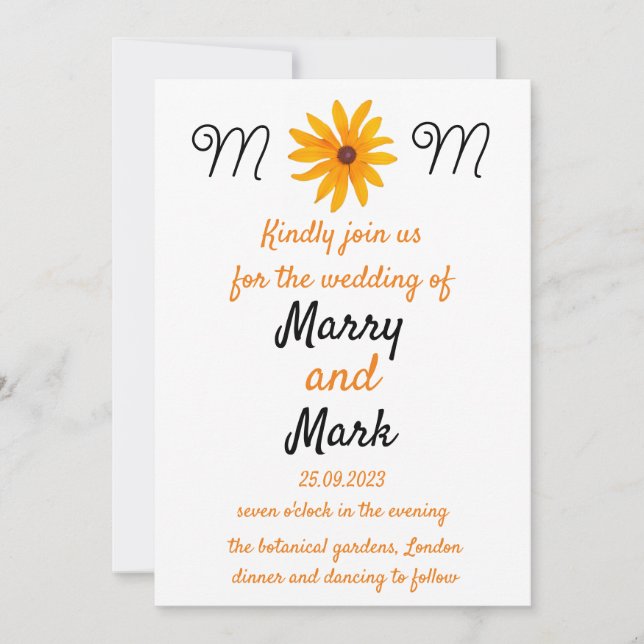 Convites Casamento de Girassol Flor Amarelo (Frente)