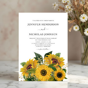 Convites Casamento de Girassol Floral Elegante  