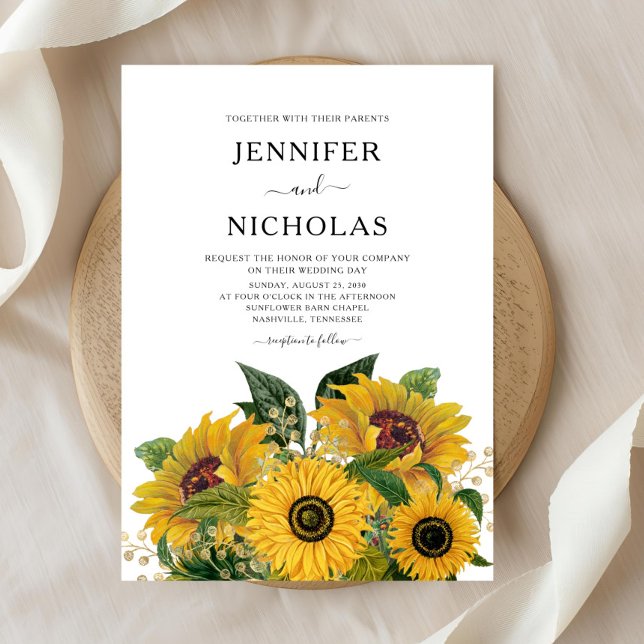 Convites Casamento de Girassol Floral Elegante (Elegant Floral Sunflower Wedding Invitation)