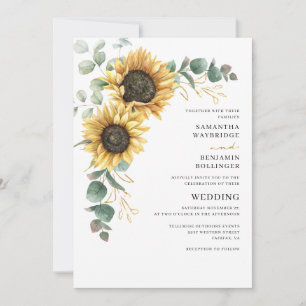 Convites Casamento de Girassol Floral em Aquarela Eucalipto