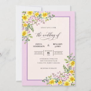 Convites Casamento de Girassol Lilás Eucalipto