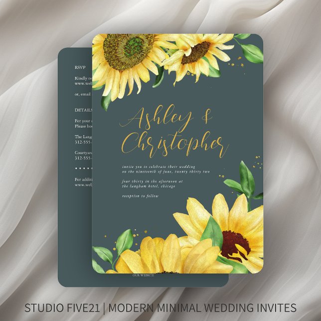 Convites Casamento de Girassol Russo Elegante (Criador carregado)