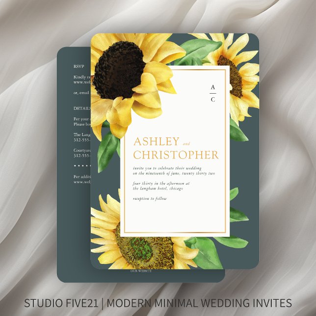 Convites Casamento de Girassol Russo Elegante (Criador carregado)