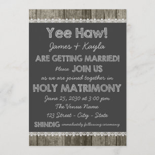 Convites Casamento de Giz no Quadro Negro Country Redneck A