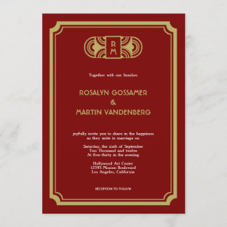 Convites Casamento de glam com o Red Velvet art deco retro