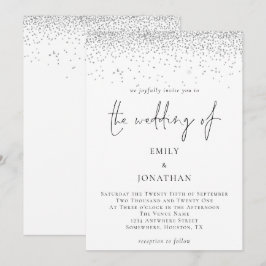 Convites Casamento de Glam de Silver Glitter do Script Eleg
