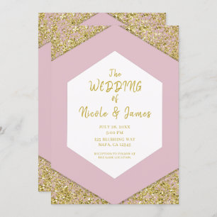 Convites Casamento de Glam Flocos Glitter Dourado Cinza-Ros