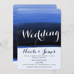 Convites Casamento de Glam Moderno com Aquarela Azul Oceâni