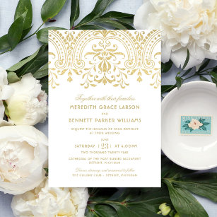 Convites Casamento de Glamor Dourado Elegante