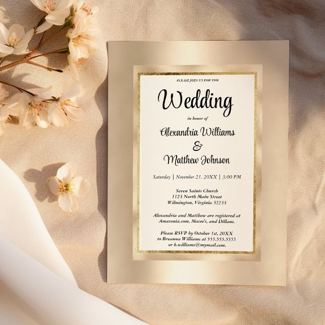 Convites Casamento de glamour de ouro branco de luxo (Luxury white champagne gold glamour Wedding)