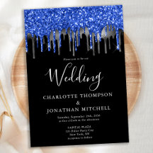 Casamento de Glitter Azul Negro Elegante
