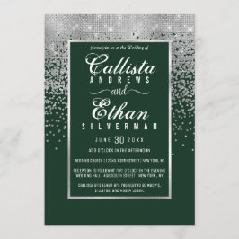 Convites Casamento de Glitter Confetti Silver Verde Florest