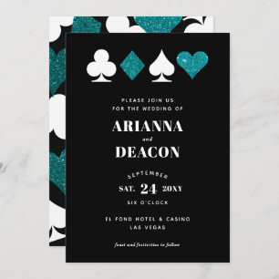 Convites Casamento de Glitter de Teal do Modern Casino