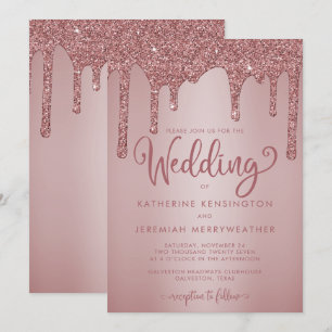 Convites Casamento de Glitter Dourado do Rosa de luxo