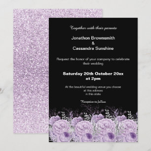 CONVITES CASAMENTO DE GLITTER NEGRO DE ROPAS ELEGANTES