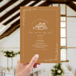 Convites Casamento de Goldenrod Barn Rustic Line Art