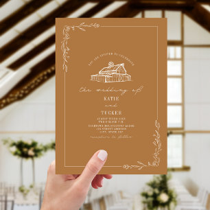 Convites Casamento de Goldenrod Barn Rustic Line Art