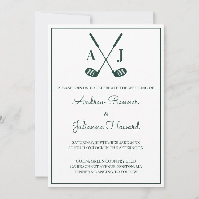 Convites Casamento de Golfe Branco (Frente)