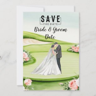 Convites Casamento de Golfe com noiva e noivo em verde