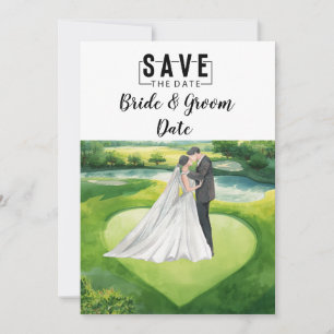 Convites Casamento de Golfe com noiva e noivo no green