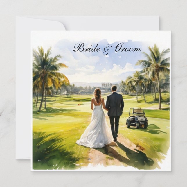 Convites Casamento de Golfe com Noiva e Noivo temático da F (Frente)