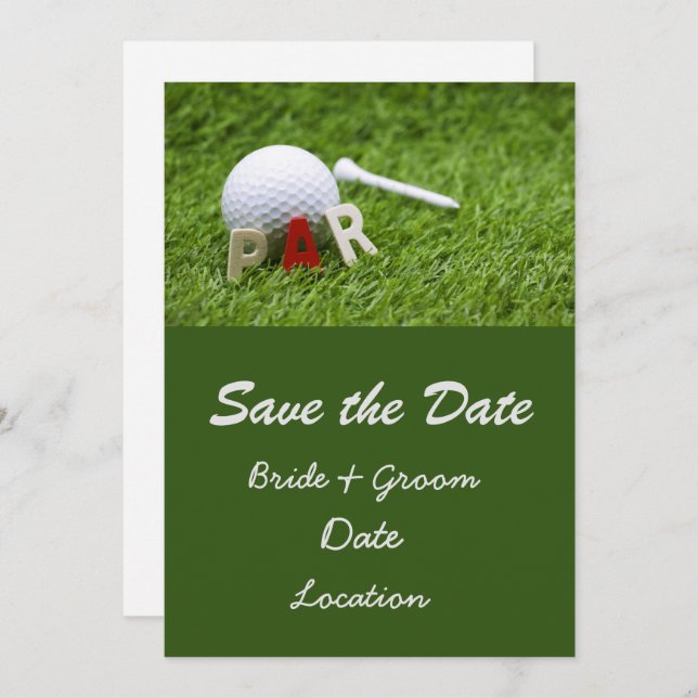 Convites Casamento de Golfe salve a data par a par com bola (Frente/Verso)