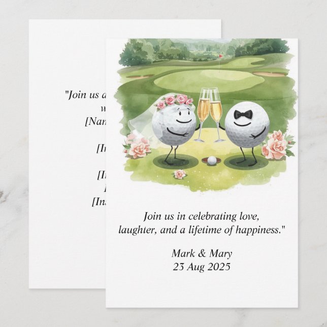 Convites Casamento de Golfe tema aquarela (Frente/Verso)