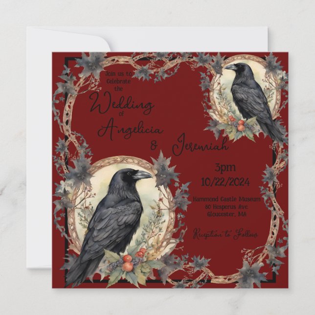 Convites Casamento de Gótico Raven Negro (Frente)