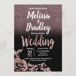 Convites Casamento de Gradação Floral Dourada com Brilhante