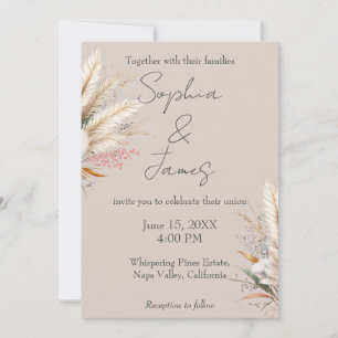Convites Casamento de Grama de Pampas Boho Bege Claro