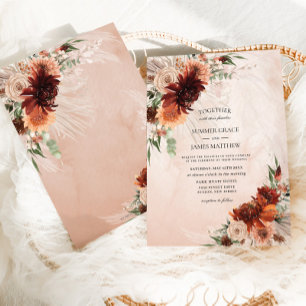 Convites Casamento de Grama Pampas Floral Terracota Boho Ch