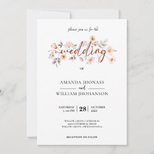 Convites Casamento de Grass Boho de Rosas Botânicas