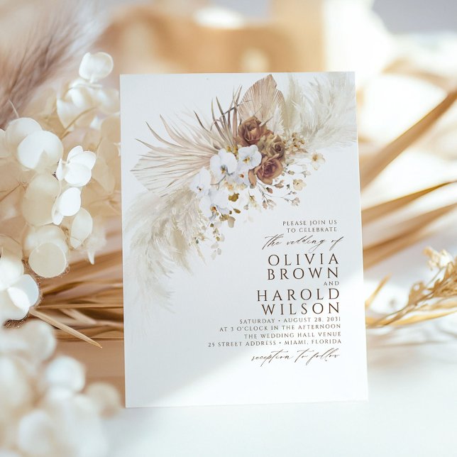 Convites Casamento de Grass de Pampas Elegantes Flores Terr (Dried Foliage Boho Wedding Invitations)
