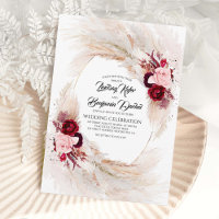 Casamento de Grass de Pampas Florais Vermelhas e R