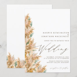 Convites Casamento de Grass de Pampas Moderno Boho Elegante