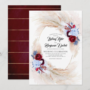 Convites Casamento de Grass Florais de Pampas Azuis e Borgo