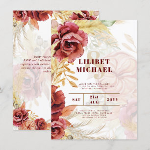 Convites Casamento de Grass Rosa Pampas Burgundy BOHO